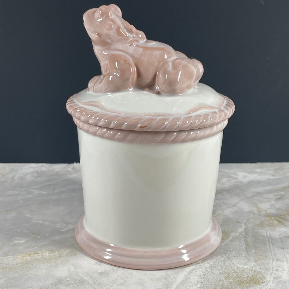 DEMDACO Perennial Friends Frog Ceramic Canister Jar Pink White Girls Nursery MCM - Picture 14 of 14